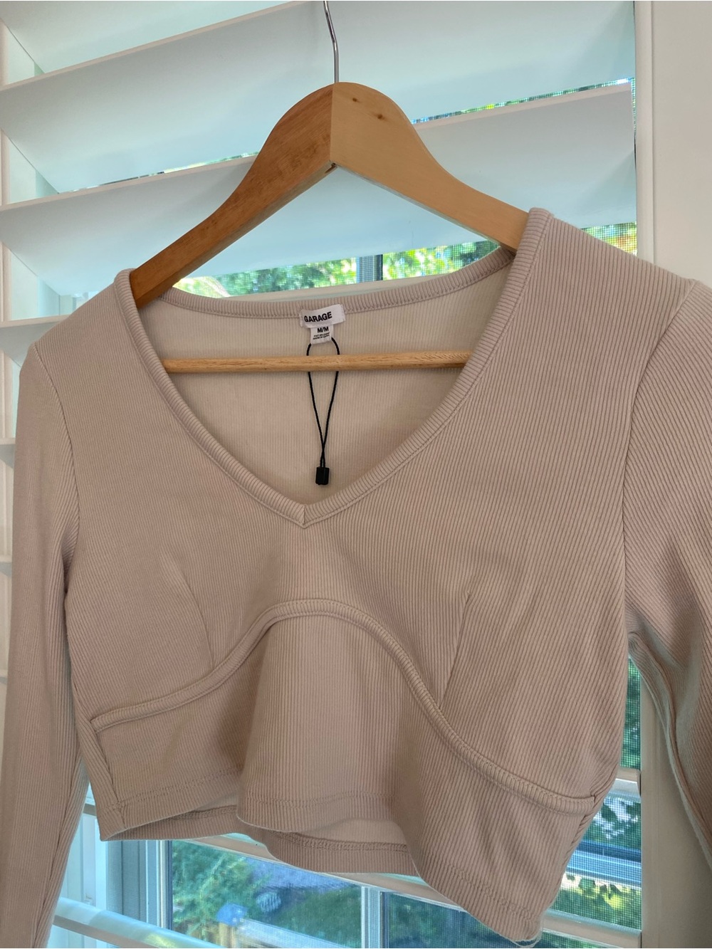 Garage Women's Cream Ribbed V-Neck Cropped Top new